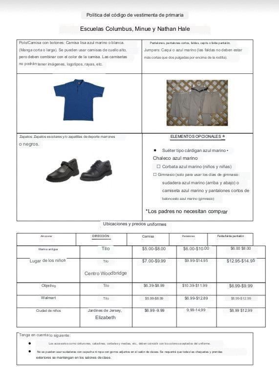 Información sobre uniformes para nuestra escuela